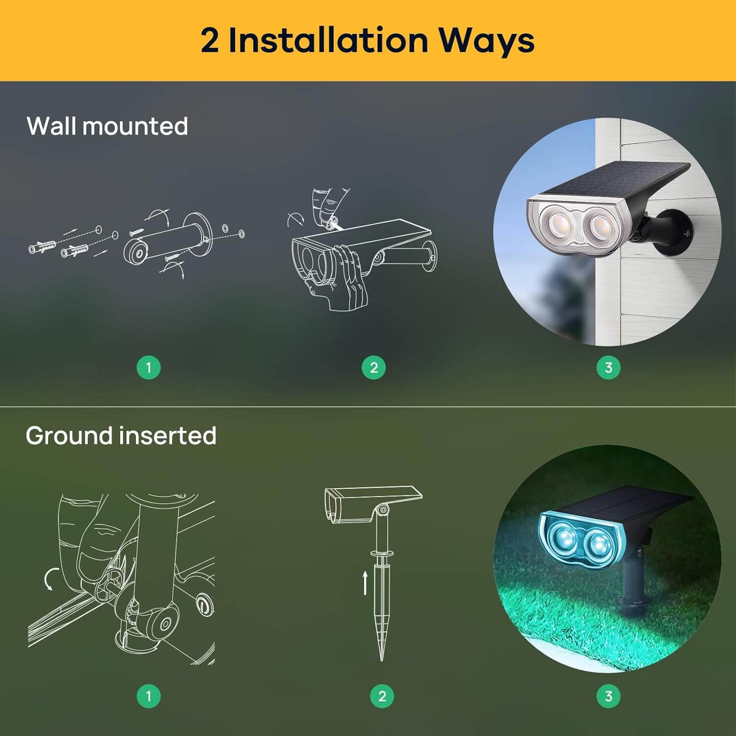 StarRayS Solar Lights Outdoor, Color Changing Solar Spot Lights Outdoor, IP67 Waterproof Colored Solar Lights for Garden, Yard, Landscape and Walkway, Multicolor, 6 Pack