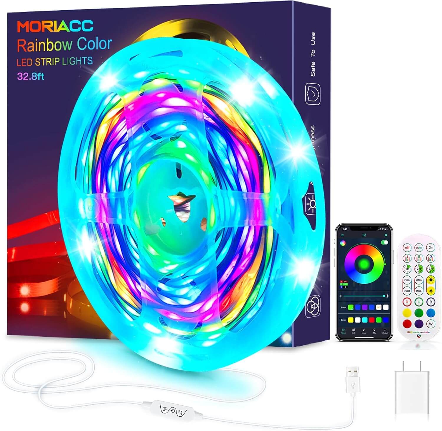 Smart TV LED Backlight,32.8FT ICRGB LED Lights for TV,with Remote and App Control, Music Sync Color Changing Strip Lights,USB Powered,for Gaming Room,PC