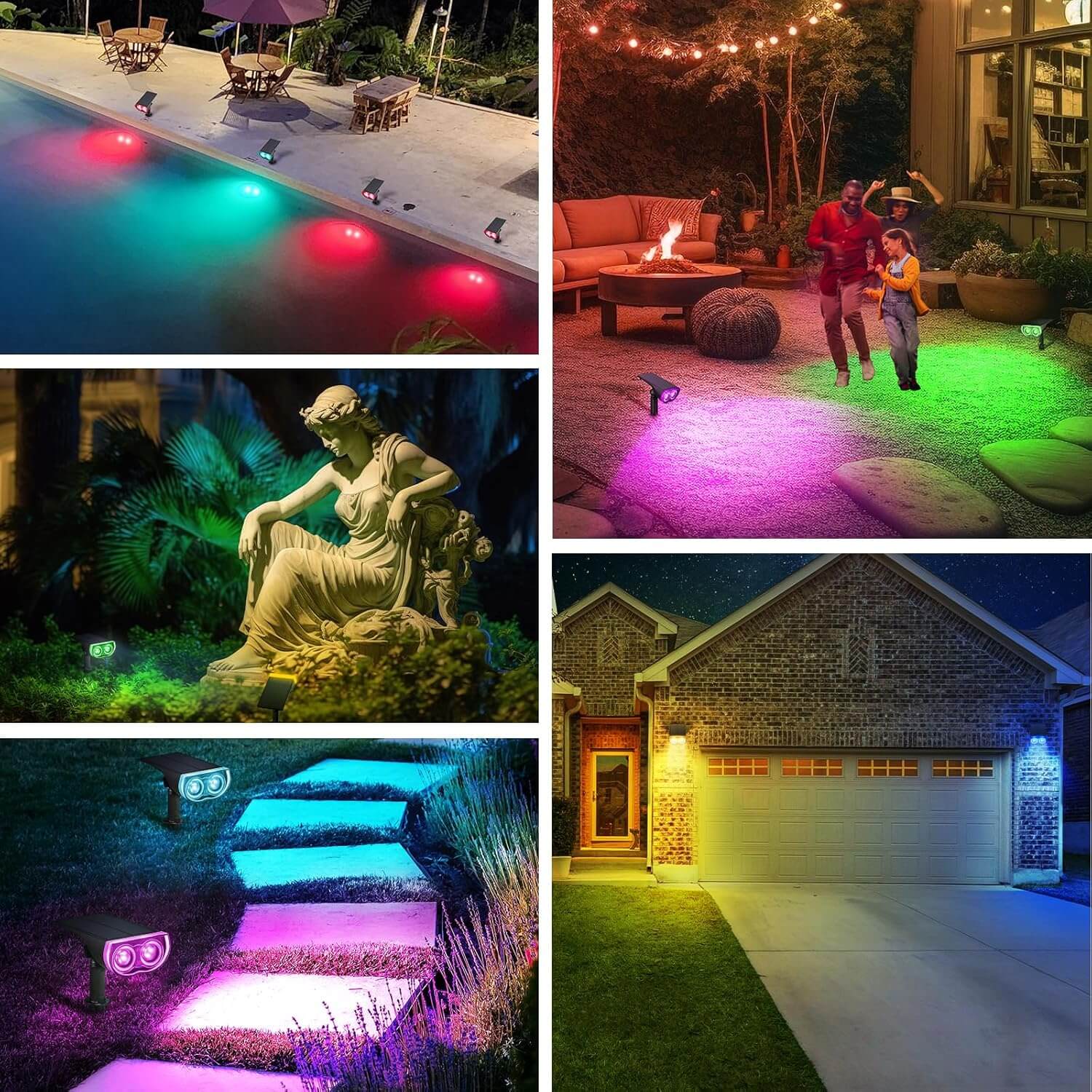 StarRayS Solar Lights Outdoor, Color Changing Solar Spot Lights Outdoor, IP67 Waterproof Colored Solar Lights for Garden, Yard, Landscape and Walkway, Multicolor, 6 Pack