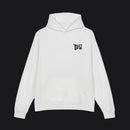 White hoodie with text on a white background