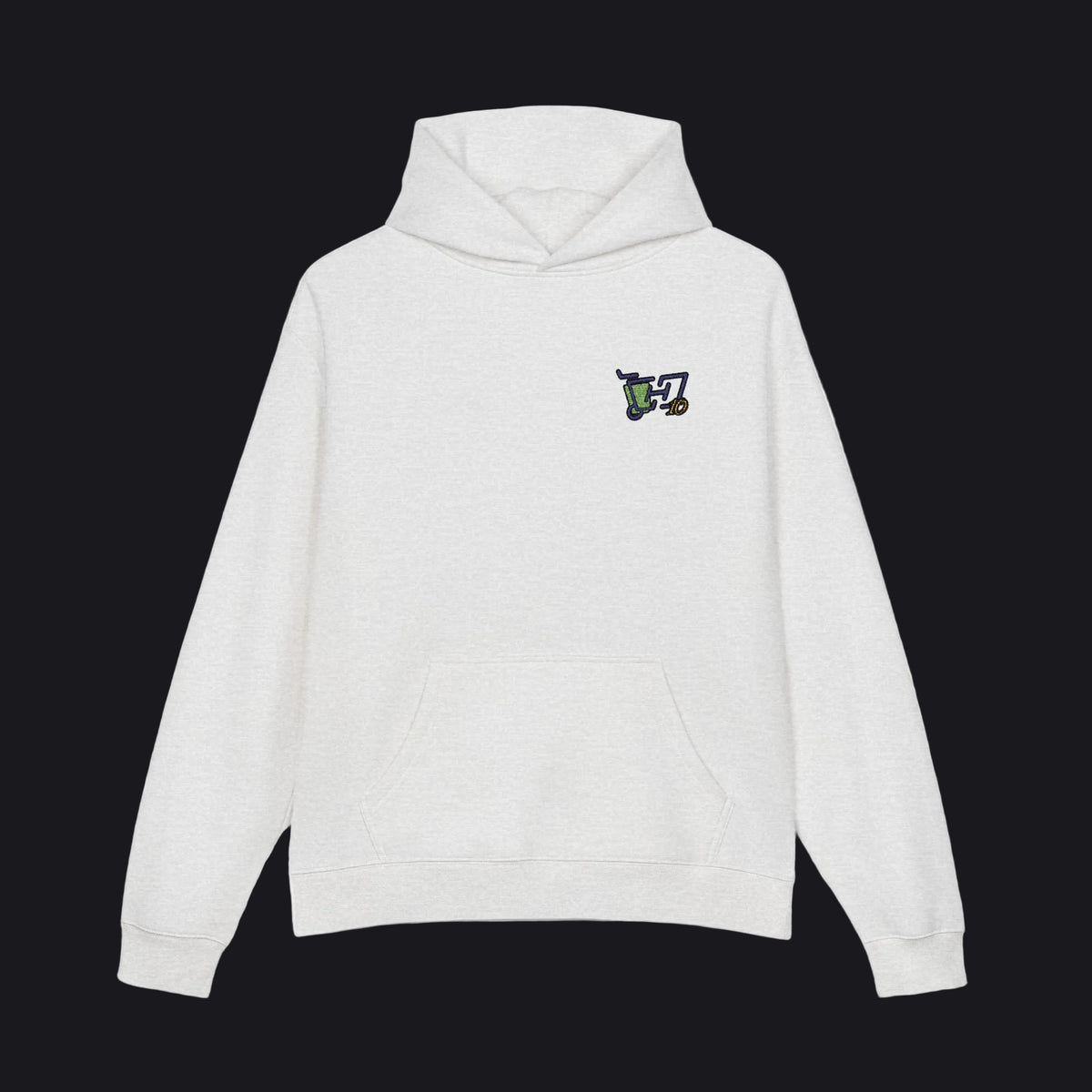 White hoodie with text on a white background