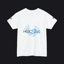 A white short-sleeve t-shirt with a graphic on the chest featuring blue baby footprints and the text 'HOC Slots' in black and blue. The t-shirt is displayed flat against a clean white background.