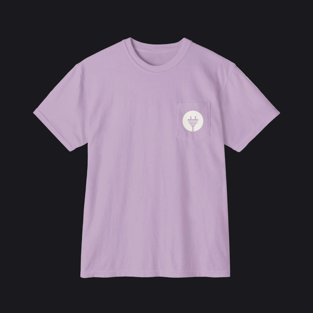 A light purple crewneck pocket t-shirt with a small white circular graphic on the chest pocket, displayed on a clean white background.