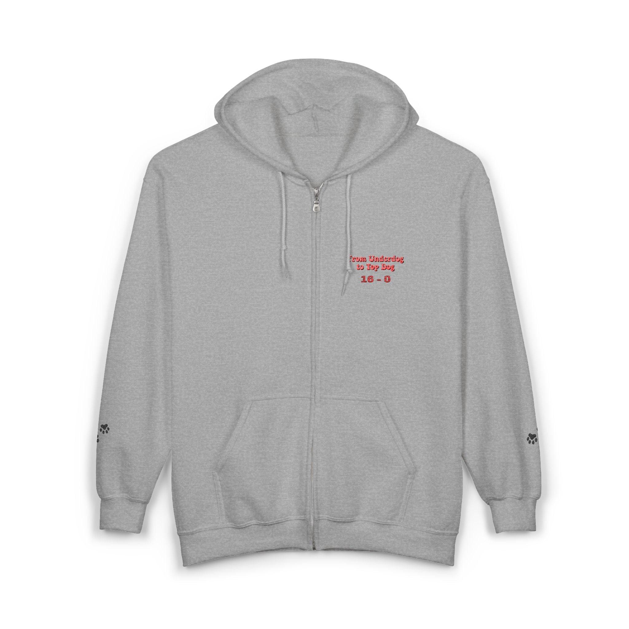'Fom Underdogs to Top Dogs' Embroidered Zip Hoodie