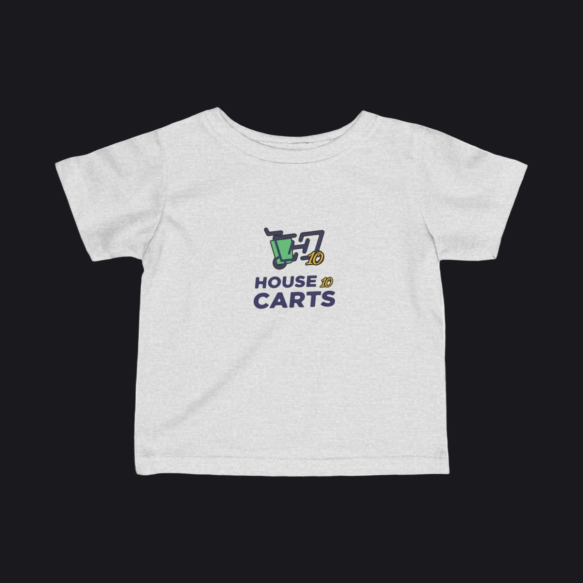 A light heather gray baby t-shirt with a 'HOUSE OF CARTS' graphic printed on the chest, displayed flat against a white background.
