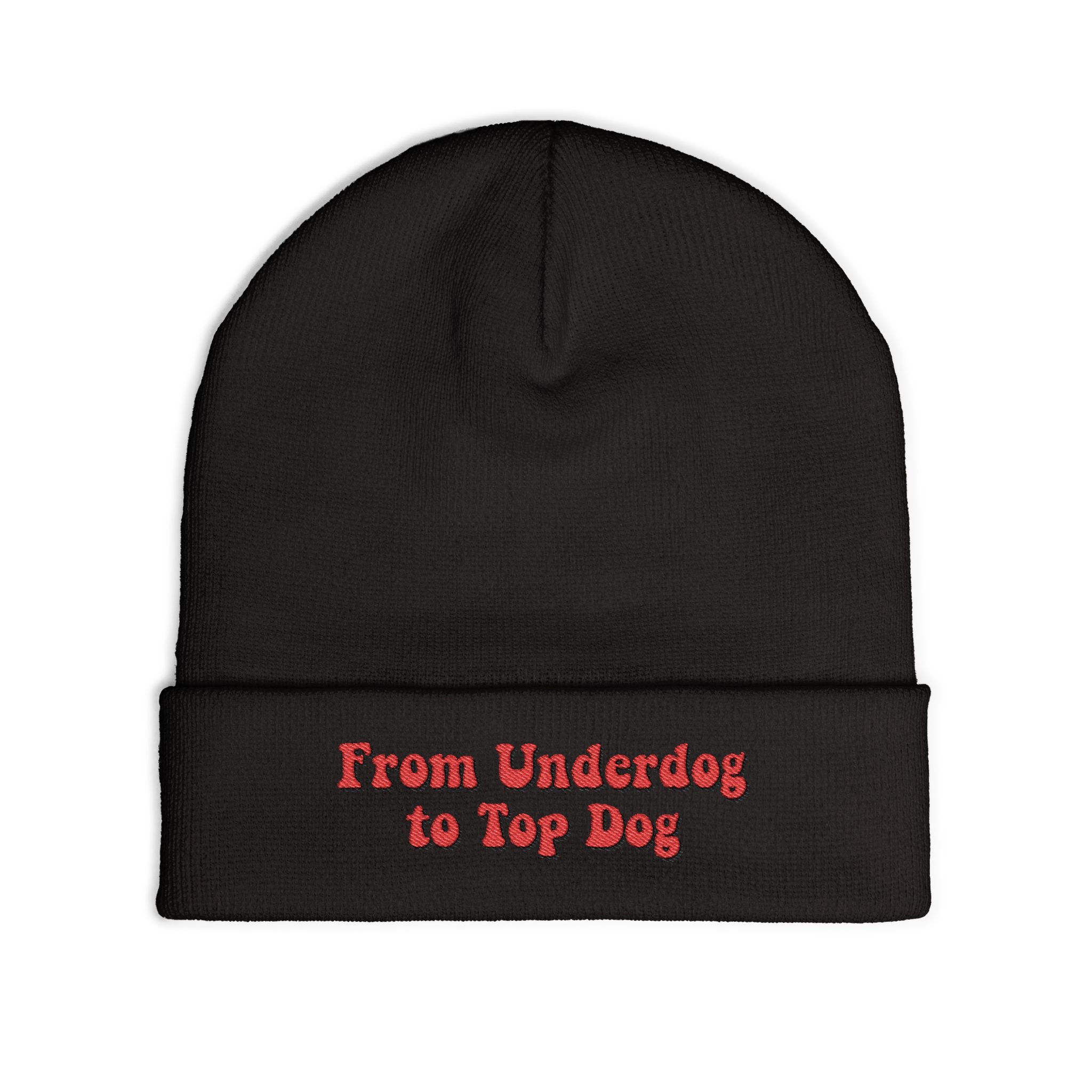 'From Underdog to Top Dog' Embroidered Knit Beanie
