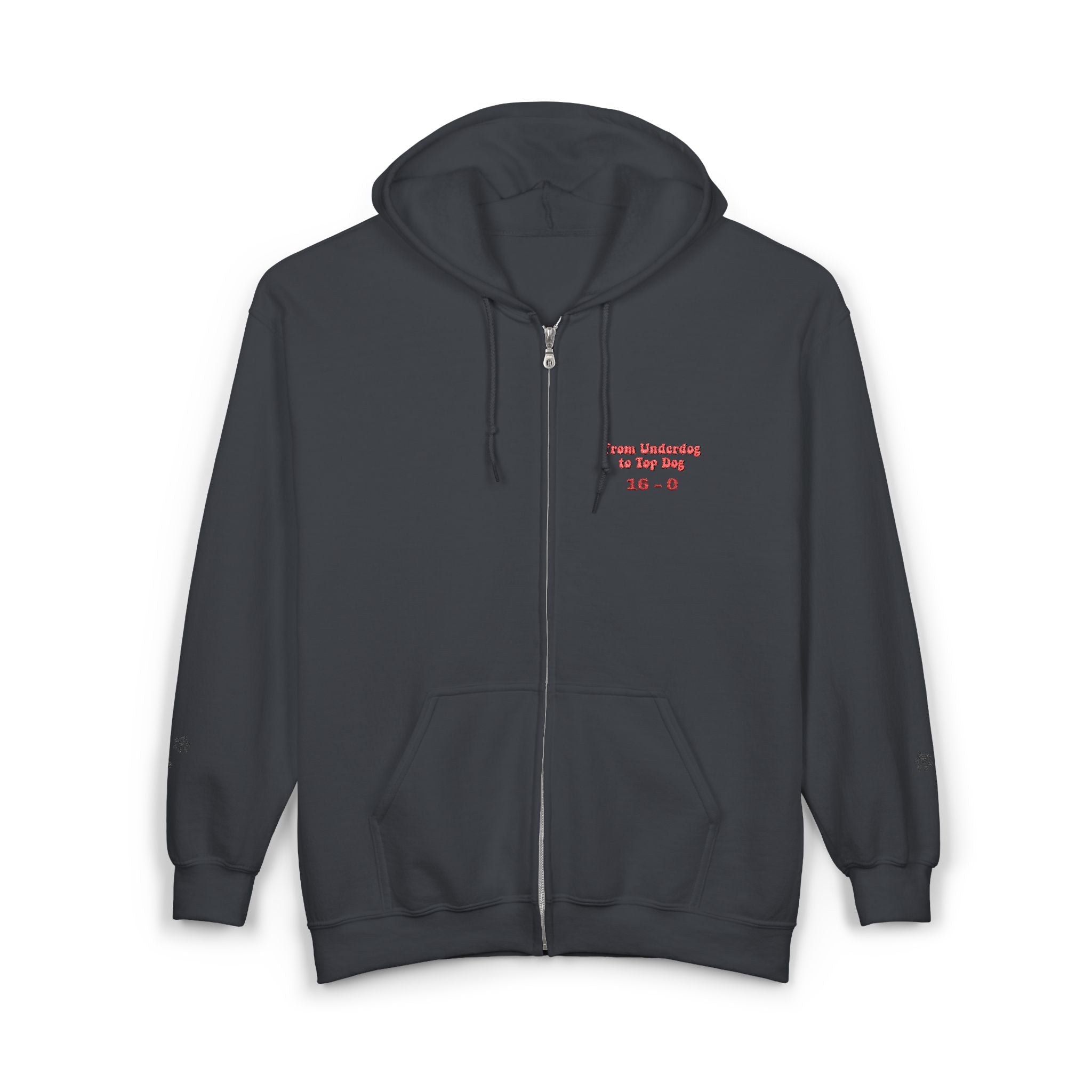 'Fom Underdogs to Top Dogs' Embroidered Zip Hoodie