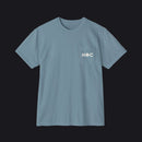 Blue t-shirt with a logo on a white background