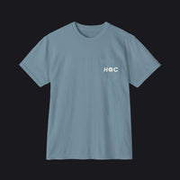 Blue t-shirt with a logo on a white background
