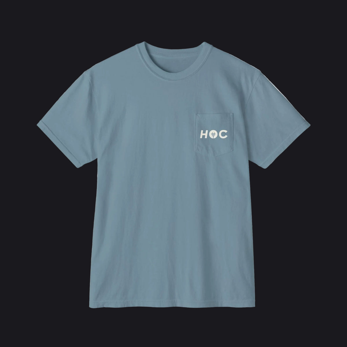 Blue t-shirt with a logo on a white background