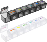 Weekly Pill Organizer Travel Pill Organizer Pill Box 7 Day Large Compartments Portable Easy to Clean for Vitamin Fish Oil Cod Liver Oil Medicine Supplements 2pcs Black+White