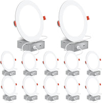 Paquete de 12 luces empotrables LED ultrafinas de 6 pulgadas con caja de conexiones 