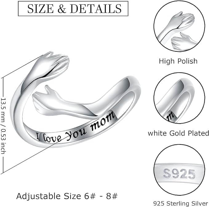 Anillo de abrazo de plata de ley 925
