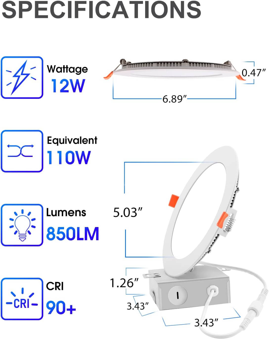Paquete de 12 luces empotrables LED ultrafinas de 6 pulgadas con caja de conexiones 
