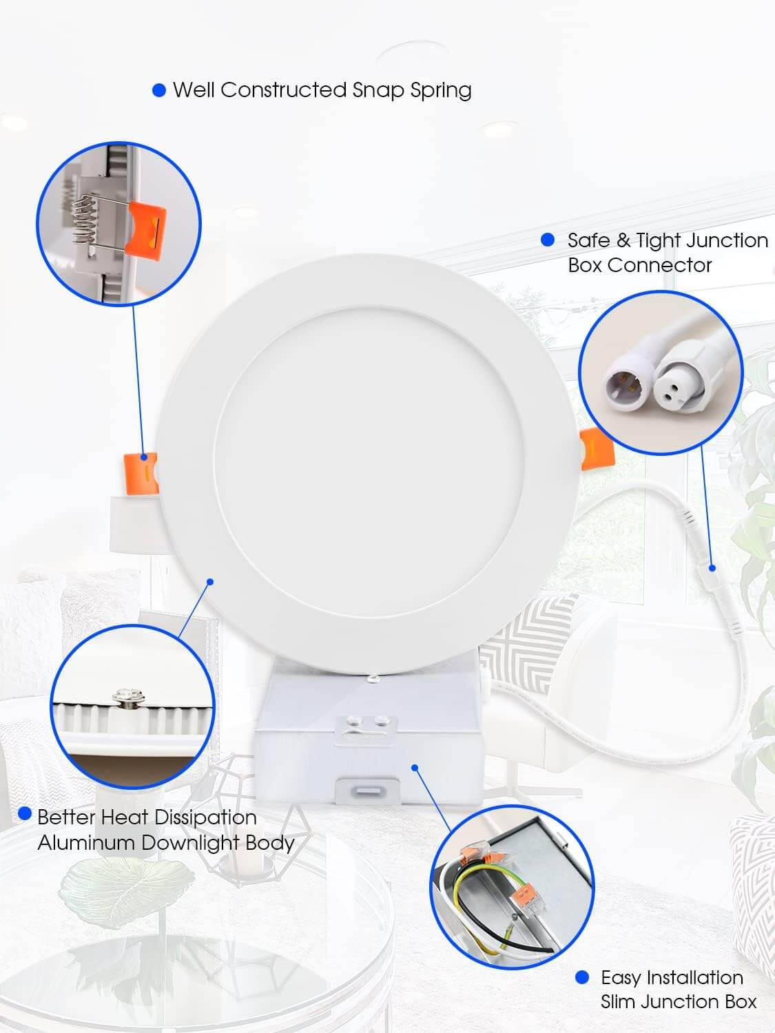 Paquete de 12 luces empotrables LED ultrafinas de 6 pulgadas con caja de conexiones 