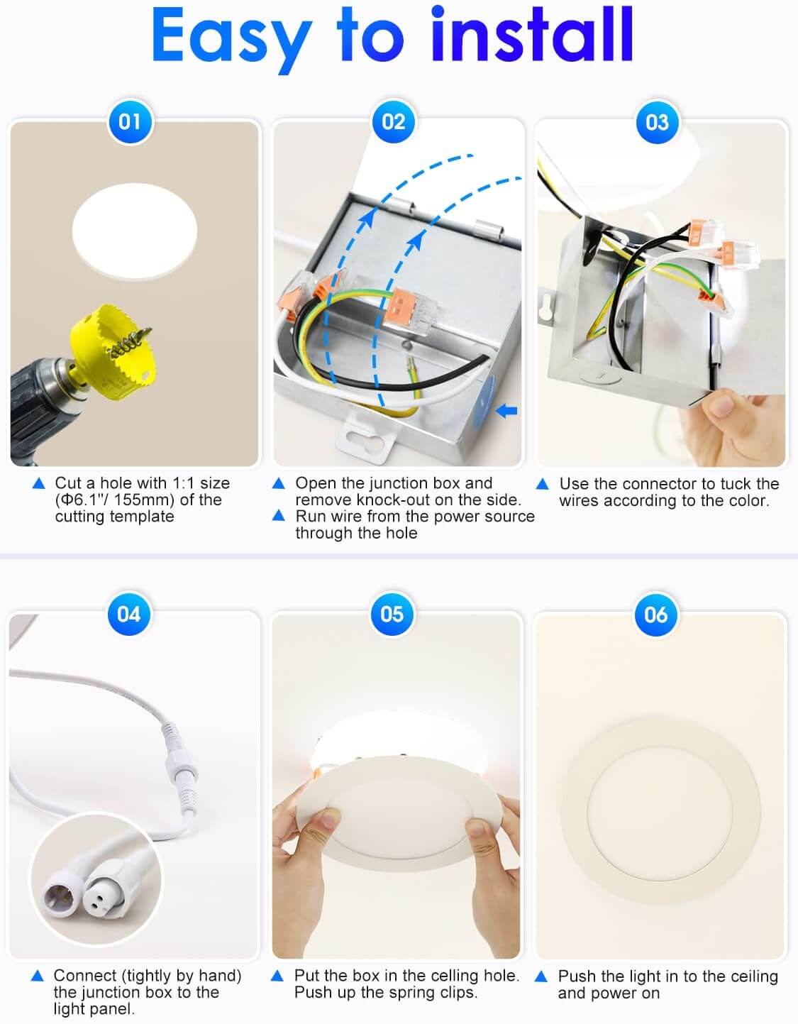 Paquete de 12 luces empotrables LED ultrafinas de 6 pulgadas con caja de conexiones 