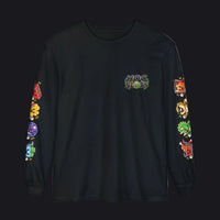 A black long-sleeve t-shirt with colorful graphic prints on both sleeves and a 'HOC SLATE' logo on the left chest, displayed on a clean white background.