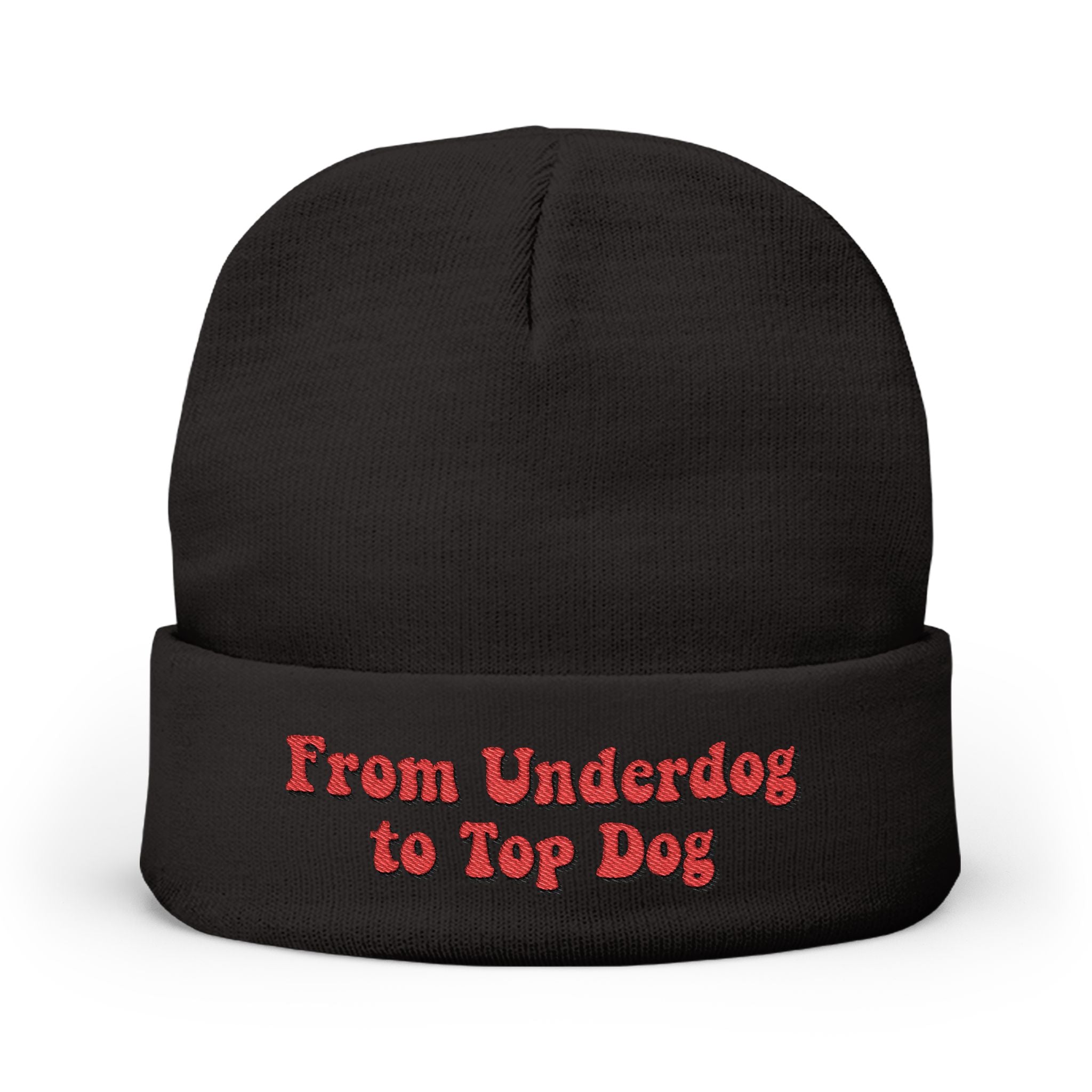 'From Underdog to Top Dog' Embroidered Knit Beanie