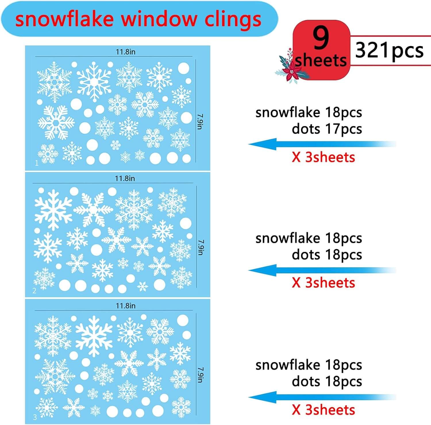 Adhesivos para ventanas con forma de copo de nieve para ventanas de vidrio 