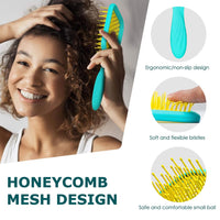 Vented Detangler Brush for Curly Thick Hair, Women Hairbrush with Soft Wave-Shaped Bristles, Curl Detangling Brush for Swimming Beach, Yellow and Blue