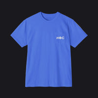 A royal blue short-sleeve crewneck pocket t-shirt with 'HOC' printed in white on the chest pocket, shown against a plain white background.