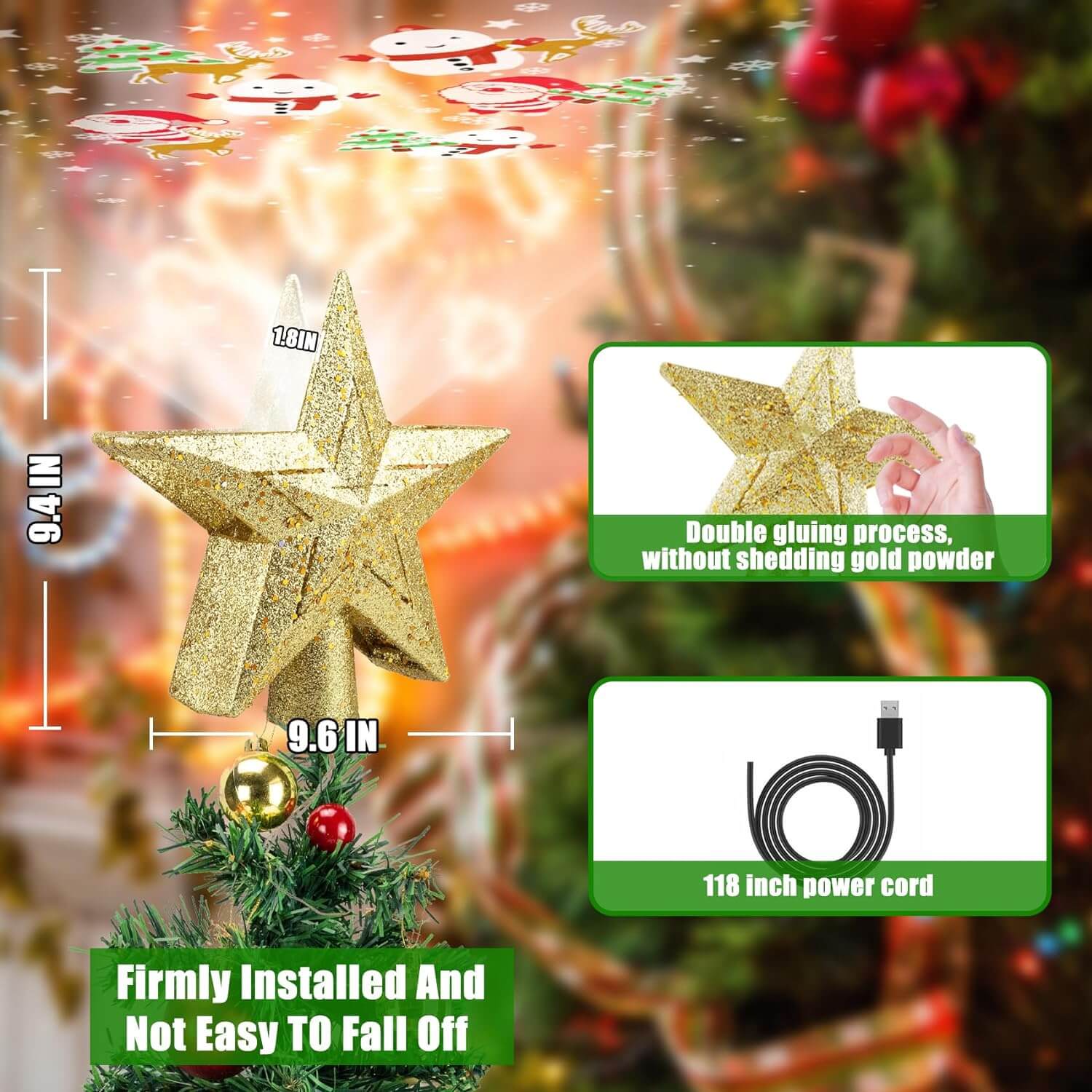 Adorno para árbol de Navidad con luz de proyección giratoria 