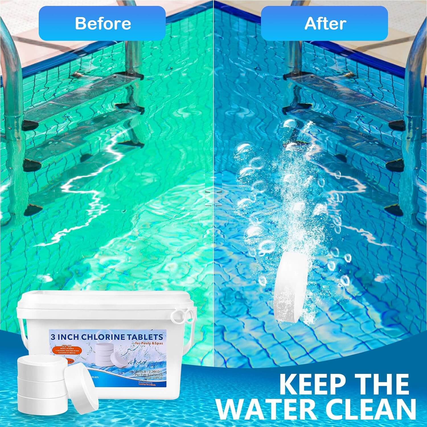 Tabletas de cloro para piscinas de 5 libras 