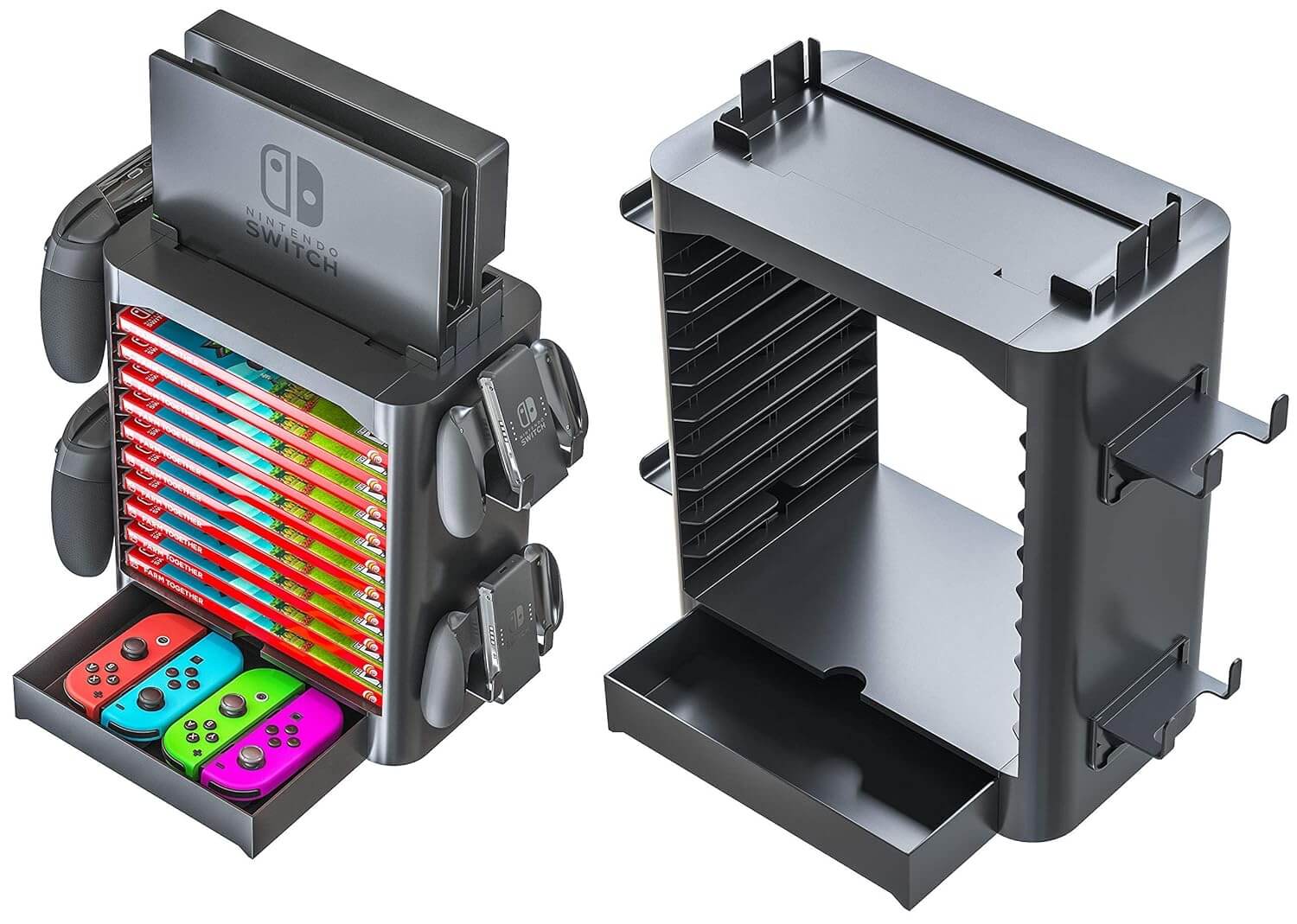 Game Storage Tower Compatible With Nintendo Switch, Nintendo Switch Stand Holder, Game Disk Rack, Controller Organizer, Switch Holder Stand for Gamers (Black)