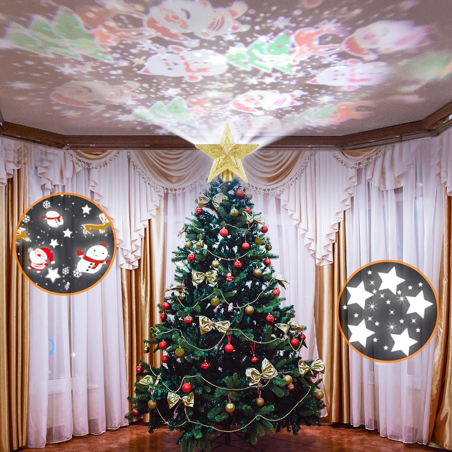 Adorno para árbol de Navidad con luz de proyección giratoria 