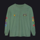 A sage green long-sleeve t-shirt with 'HOC SLOTS' printed on the left chest, a gold emblem on the right chest, and colorful military-style ribbons printed down both sleeves.