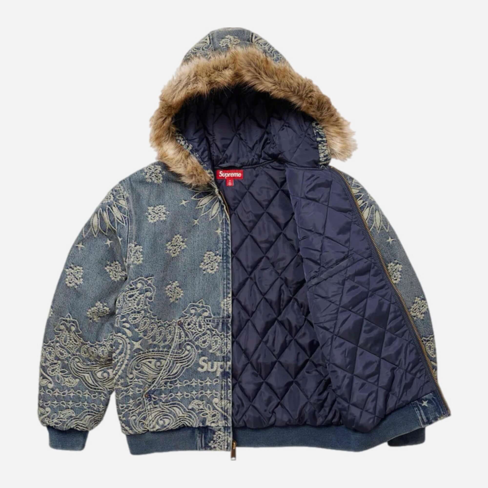 Bandana Jacquard Denim Hooded Work Jacket