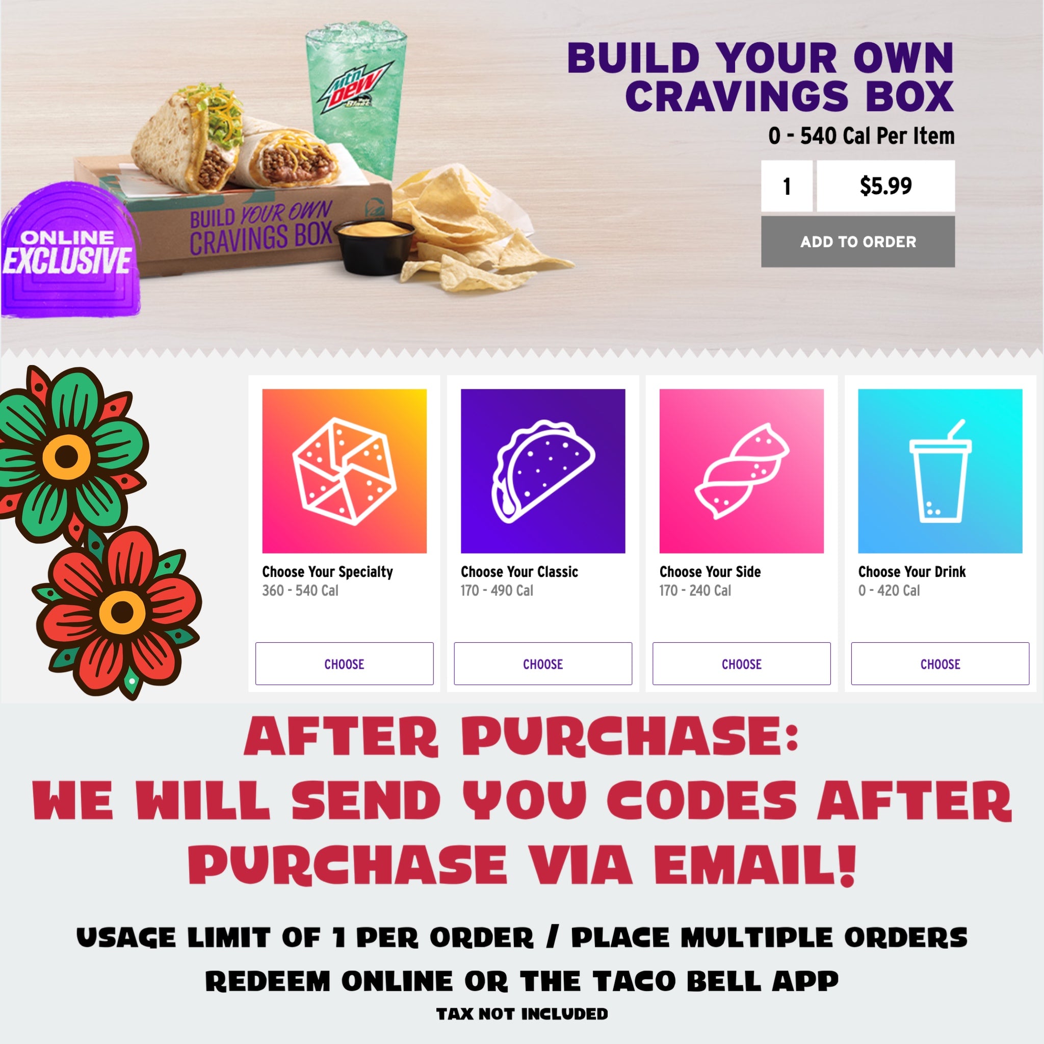 FREE Taco Bell 'Build Your Own Cravings Box' Code