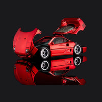 Both body panels open, seen from the front left, with the cabin and Real Riders wheels between them.