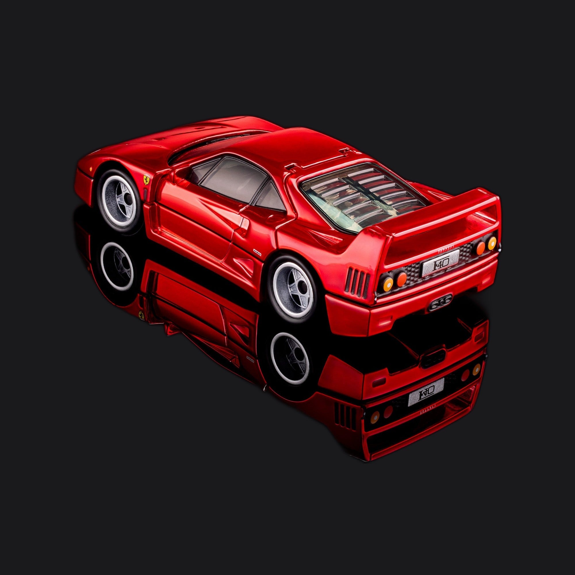 Looking down on the rear three-quarter of the die-cast, slatted engine window and tall rear wing.