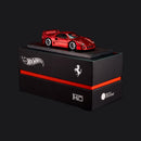 Model on its black display plinth atop the Hot Wheels box, Mattel Creations logo below.