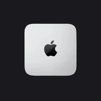 Silver Apple device with black logo on a white background