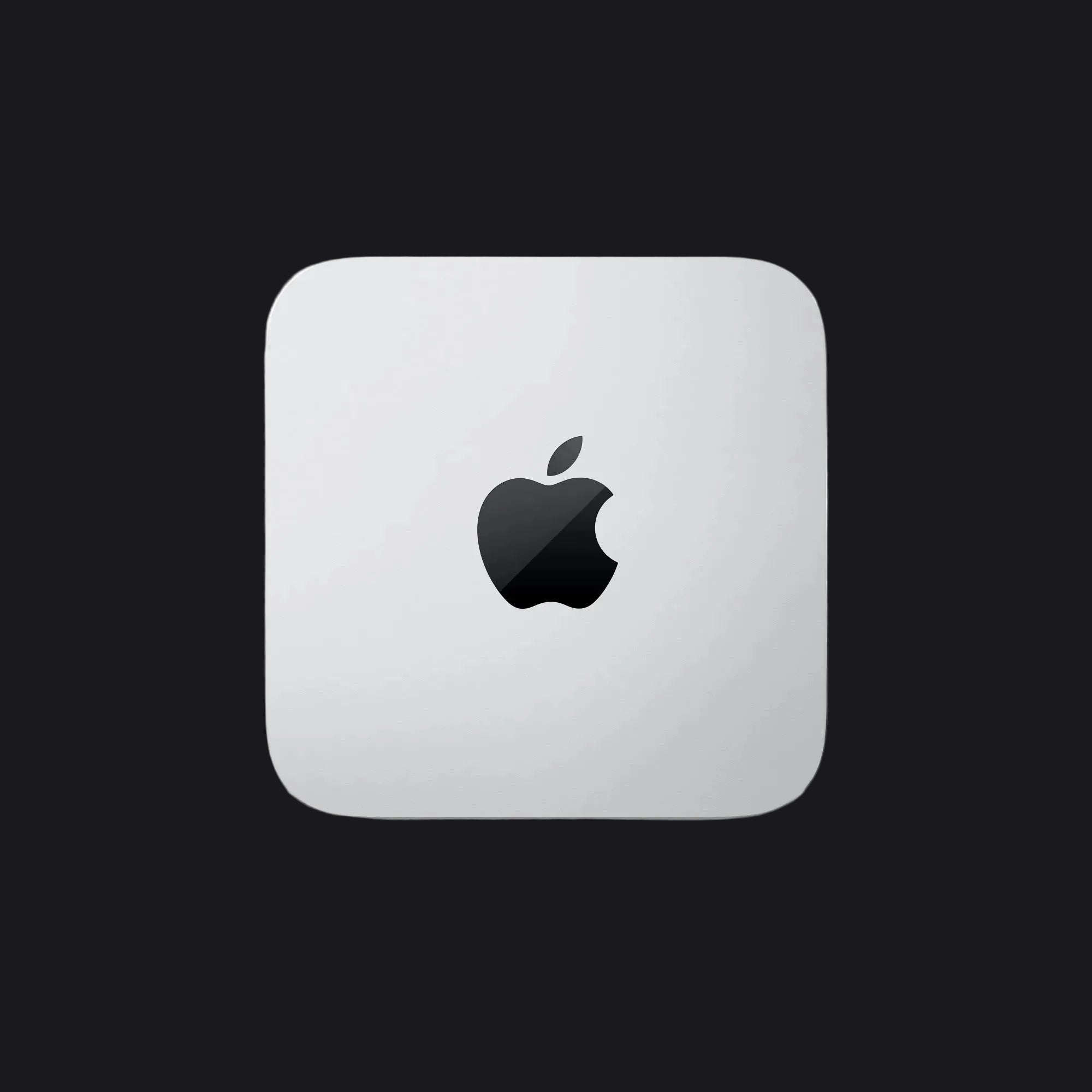 Silver Apple device with black logo on a white background