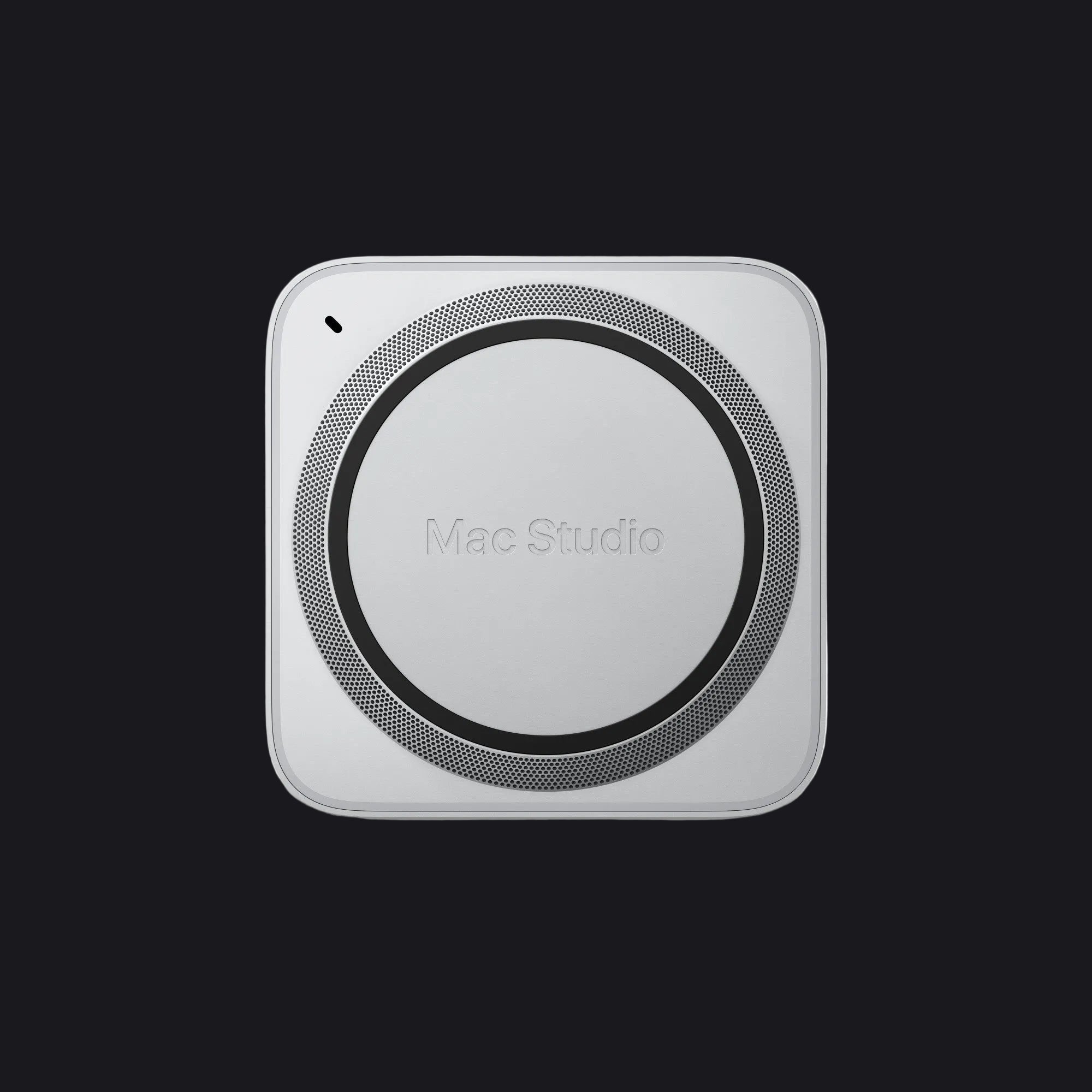 Silver Mac Studio computer on a white background