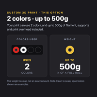 Custom 3D Print option: 2 colors, up to 500g